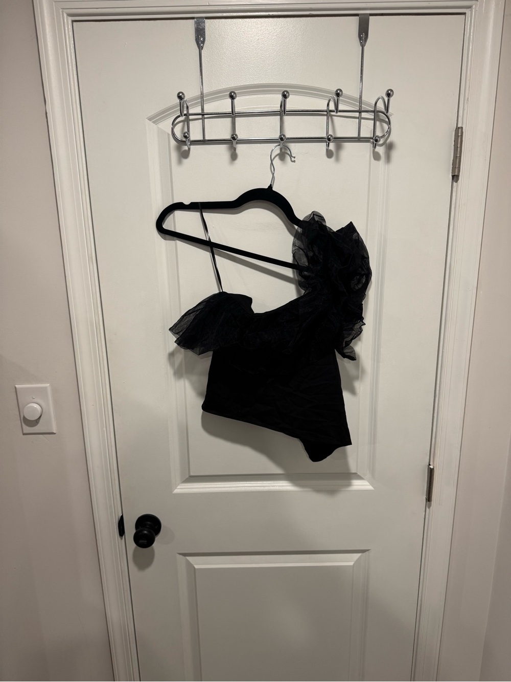 Sunday in Brooklyn Black One-Shoulder Ruffle Crop Top